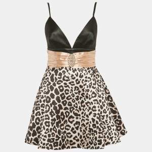 Elisabetta Franchi Pink/Black Leopard Print Satin Mini Dress M