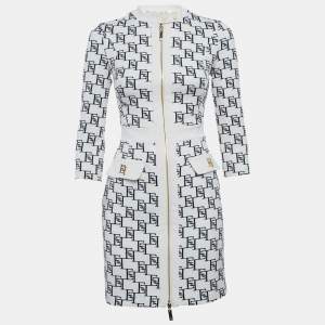 Elisabetta Franchi Cream Logo Print Stretch Crepe Bodycon Dress S