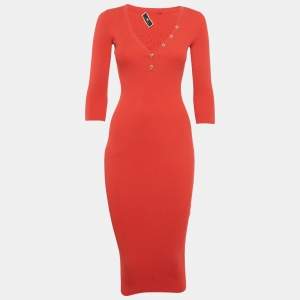 Elisabetta Franchi Red Rib Knit Bodycon Dress S