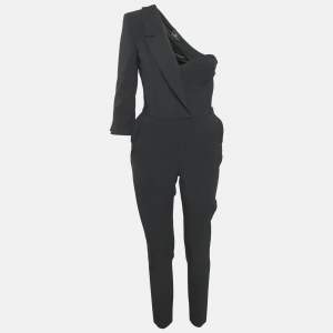 Elisabetta Franchi Black Crepe Corset Inset One Shoulder Jumpsuit M