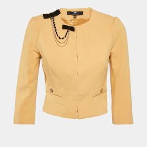 Elisabetta Franchi Yellow Crepe Open Front Jacket M