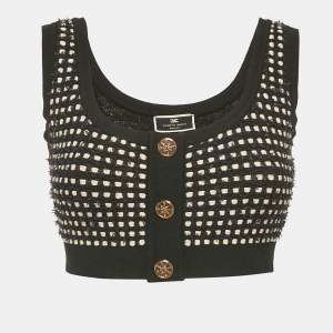 Elisabetta Franchi Black Stretch Tweed Crop Top S