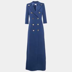 Elisabetta Franchi Blue Crepe Double-Breasted Maxi Dress M