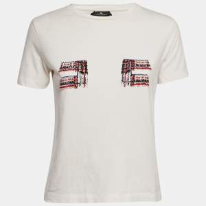Elisabetta Franchi White Beaded Jersey Crewneck T-Shirt S