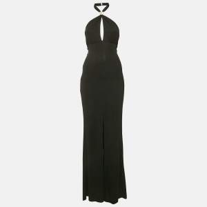 Elisabetta Franchi Black Jersey Logo Embellished Maxi Dress S