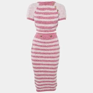 Elisabetta Franchi Pink Textured Stretch Knit Crop Top and Skirt Set M