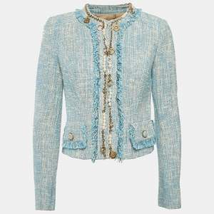 Elisabetta Franchi Blue Tweed Charms Embellished Jacket M