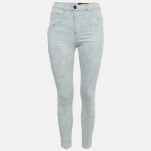 Elisabetta Franchi Blue Monogram Denim Skinny Jeans S Waist 27"