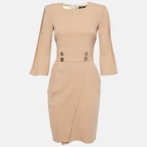 Elisabetta Franchi Peach Crepe Button Detail Short Dress S
