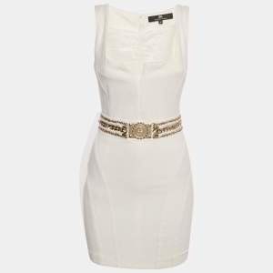 Elisabetta Franchi White Chain Detail Sleeveless Mini Dress S