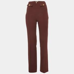 Elisabetta Franchi Burgundy Stretch Crepe Flared Trousers S