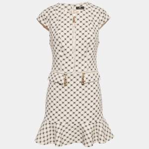 Elisabetta Franchi Cream Logo Print Crepe Sleeveless Mini Dress M 