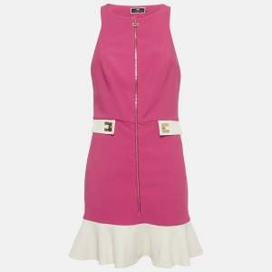 Elisabetta Franchi Pink Crepe Zip-Up Mini Dress M