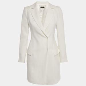 Pre Owned Elisabetta Franchi White Crepe Double Breasted Mini Dress S