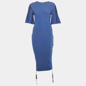Pre Owned Elisabetta Franchi Blue Jersey Lace Up Detail Bodycon Dress M