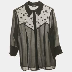 Pre Owned Elisabetta Franchi Black Tulle Trim Chiffon Shirt M