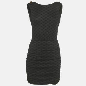 Pre Owned Elisabetta Franchi Black Monogram Jersey Chain Detail Mini Dress M