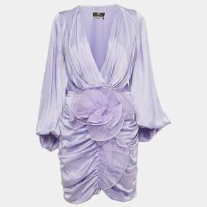 Pre Owned Elisabetta Franchi Purple Satin Ruched Mini Dress M