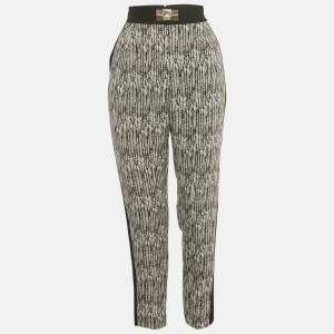 Elisabetta Franchi Black/White Printed Crepe Formal Trousers M