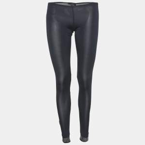 Elisabetta Franchi Navy Blue Jersey Studded Hem Leggings M 