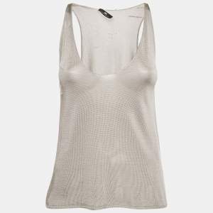 Pre Owned Elisabetta Franchi Grey Rib Knit Tank Top M