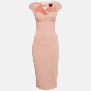 Pre Owned Elisabetta Franchi Light Orange/Peach Crepe Cap Sleeve Midi Dress S