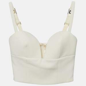 Pre Owned Elisabetta Franchi Cream Crepe Sweet Heart Neck Bustier Crop Top S 