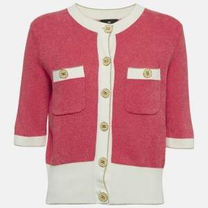 Pre Owned Elisabetta Franchi Pink Terry Short Sleeve Cardigan L