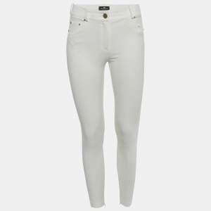 Pre Owned Elisabetta Franchi White Nylon Slim Fit Trousers M