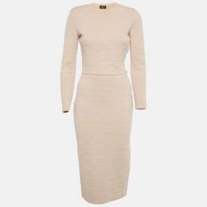 Pre Owned Elisabetta Franchi Pink Monogram Jacquard Knit Sweater Top and Skirt Set M