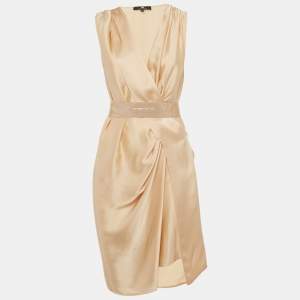 Pre Owned Elisabetta Franchi Pink Satin Belted Short Dress M