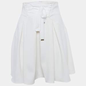 Pre Owned Elisabetta Franchi Cream Crepe Pleated Mini Skirt M