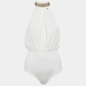 Pre Owned Elisabetta Franchi White Chain Detail Bodysuit M