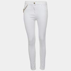 Pre Owned Elisabetta Franchi White Cotton Lock Charm Detail Skinny Jeans M Waist 29"
