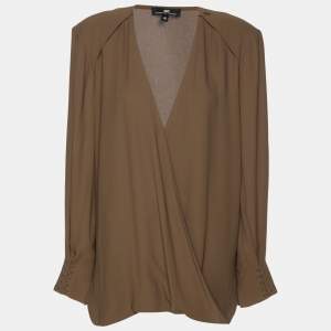 Pre Owned Elisabetta Franchi Khaki Crepe Camicia Blouse L