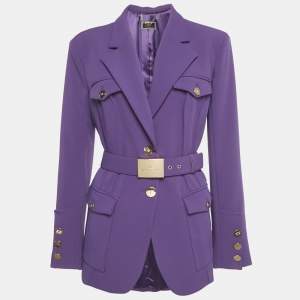 Pre Owned Elisabetta Franchi Purple Crepe Belted Jacket L