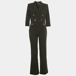 Pre Owned Elisabetta Franchi Black Crepe Button Detail Crepe Jumpsuit M