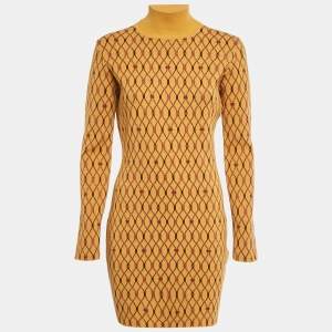 Pre Owned Elisabetta Franchi Yellow Lurex Stretch Knit Mini Dress M