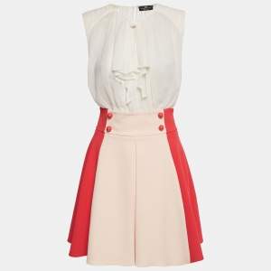 Pre Owned Elisabetta Franchi White /Pink Detachable Blouse Dress M 