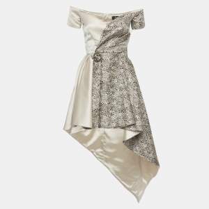 Pre Owned Elisabetta Franchi Beige Leopard Print Satin High-Low Mini Dress M