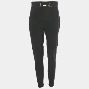 Pre Owned Elisabetta Franchi Black Gabardine Waist Detail Trousers L