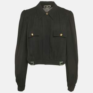 Pre Owned إليزابييتا فرانكي قميص كروب بتفاصيل إبزيم جورجيت أسود بحجم كبير