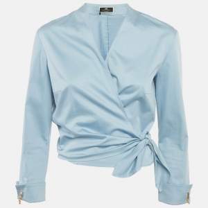 Pre Owned إليزابيتا فرانكي توب كريب مقلم أزرق بحجم متوسط