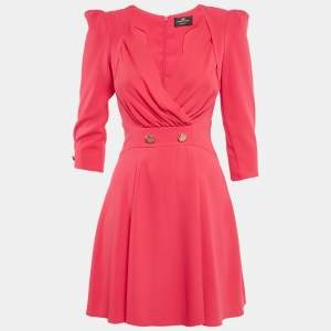 مملوكة مسبقًا Elisabetta Franchi Pink Crepe V-Neck Mini Dress S