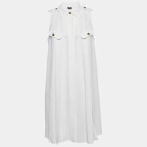 مملوكة مسبقًا Elisabetta Franchi White Crepe Pleated Mini Shirt Dress M