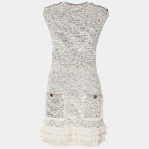 مملوكة مسبقًا Elisabetta Franchi White/Beige Tweed Sleeveless Midi Dress S