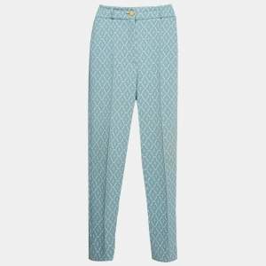 Pre Owned بنطلون إليزابيتا فرانكي كريب أزرق مطبوع بشعار صغير