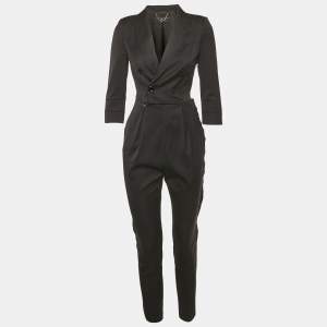 مملوكة مسبقًا Elisabetta Franchi Black Wool Crepe Double Breasted Jumpsuit S