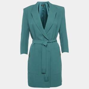 Pre Owned Elisabetta Franchi Green Shimmering Crepe Belted Double Breasted Jacket M
