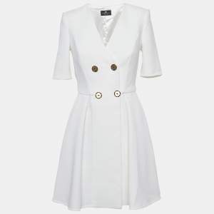 مملوكة مسبقًا فستان إليزابيتا فرانشي أبيض مزدوج الصدر قصير مقاس صغير